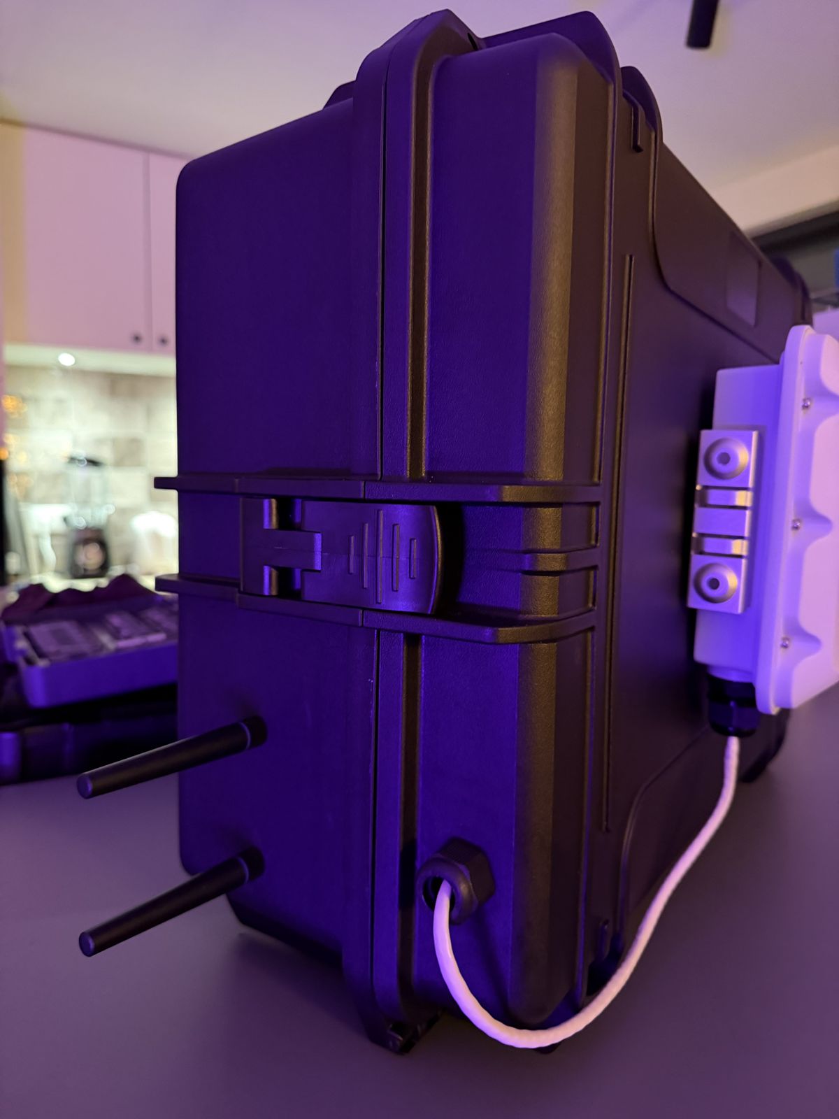 End of the case with antennas, cable gland and access point
